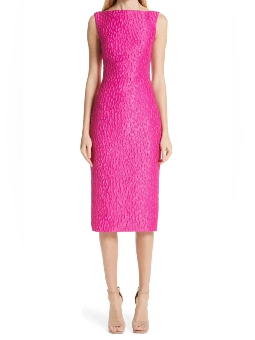 Brandon Maxwell Fuchsia Textured Strapless Midi Dress - Picture 6 of 7